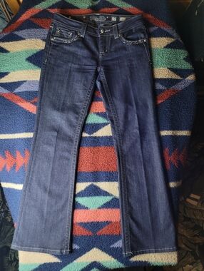 Miss Me Jeans Womens Size 27 Easy Boot Dark Wash Blue JE5663ER Embellished 31x30